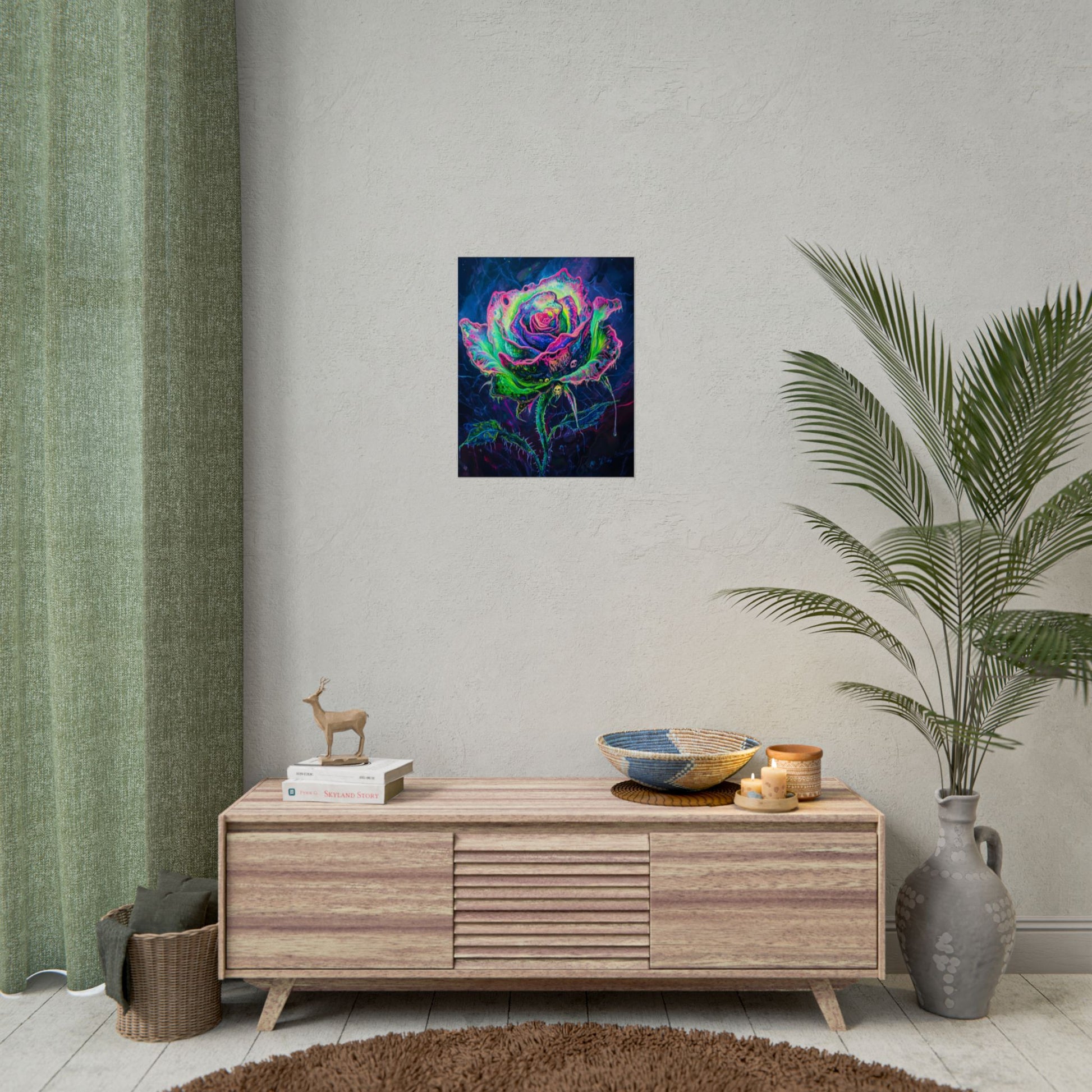 Neon Rose Wall Art | Psychedelic Floral Print, Colorful Posters, Home Decor, Gift for Art Lovers, Unique Wall Decoration