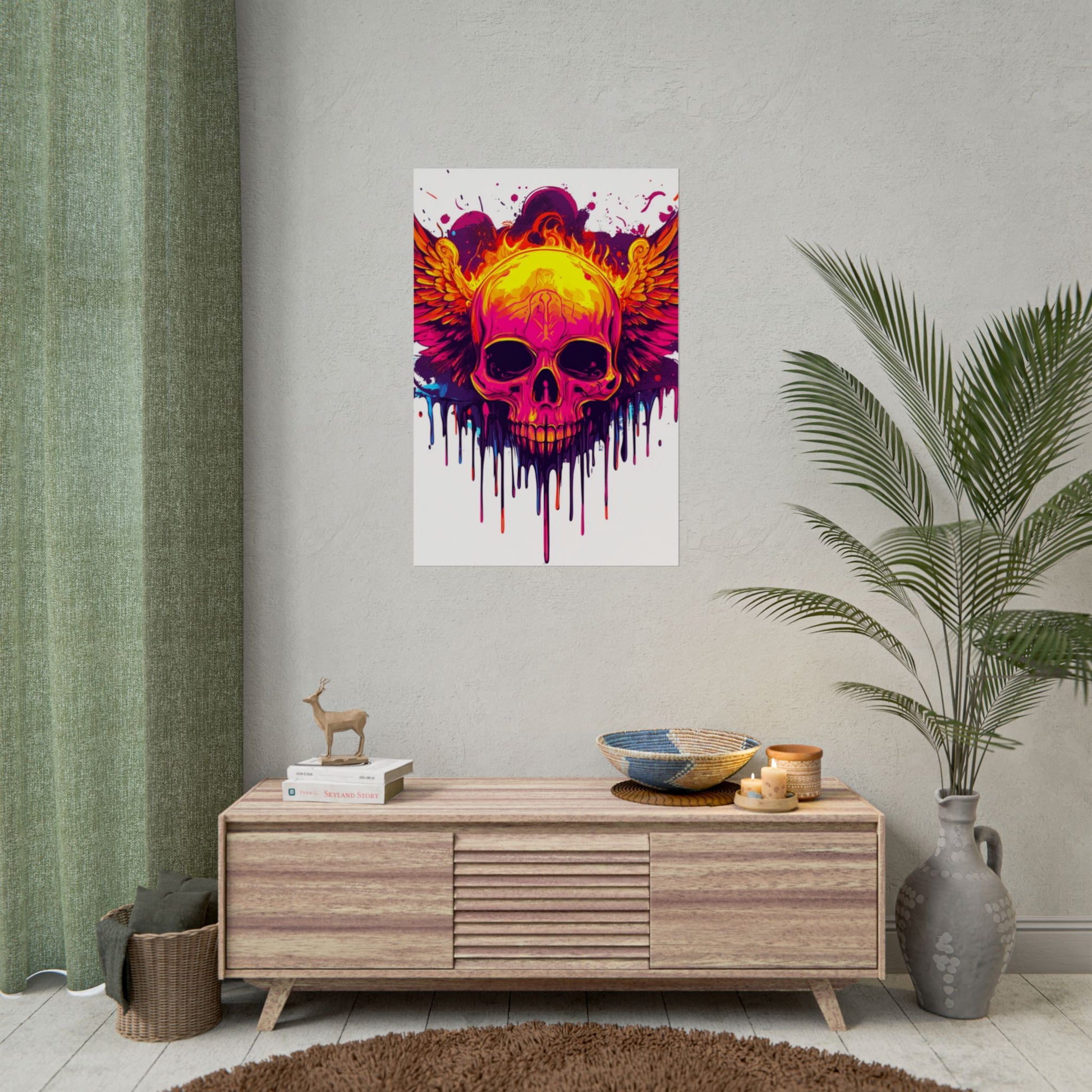 Vibrant Skull Art Print - Bohemian Home Decor, Wall Art, Gift for Rock Lovers, Festival Decor, Unique Artwork