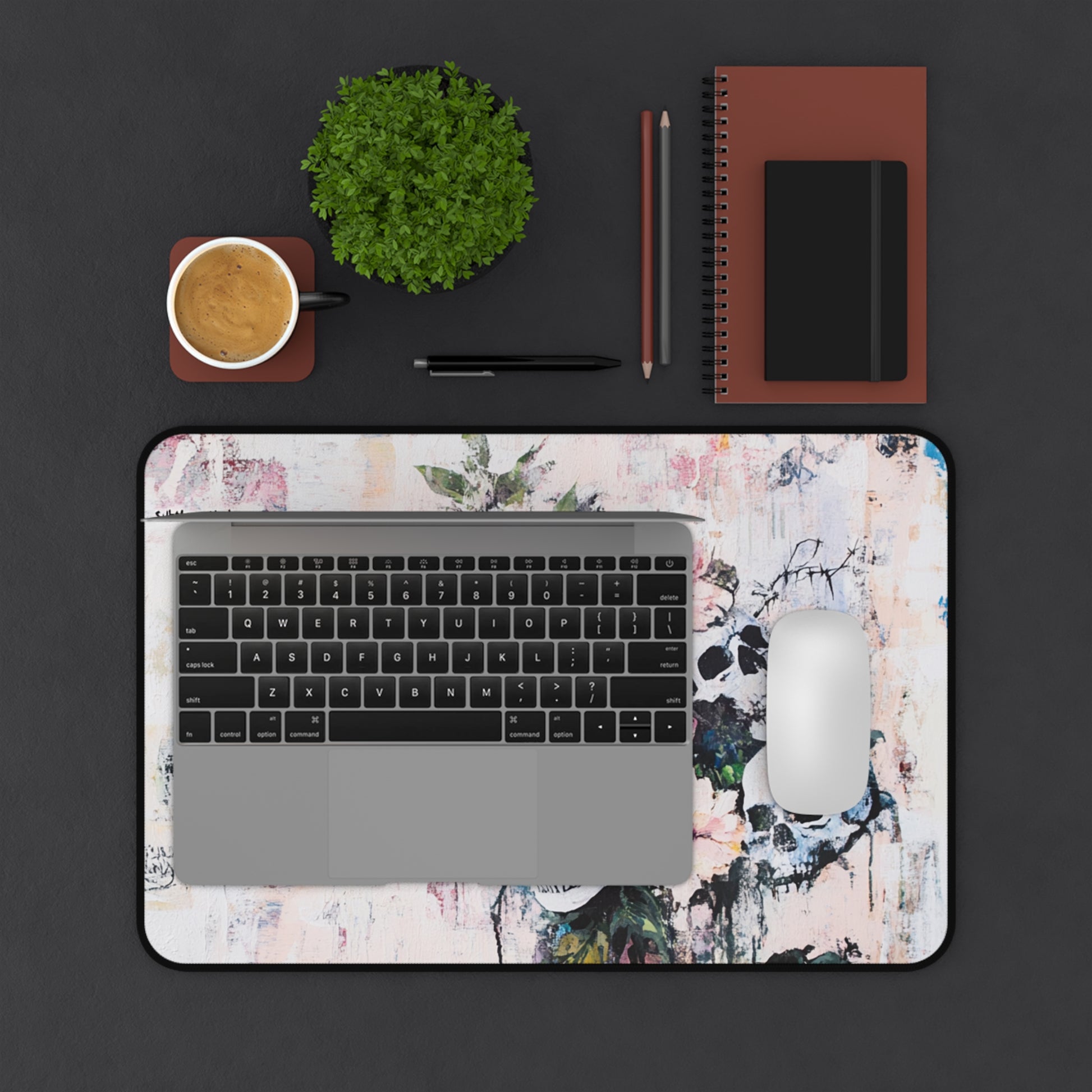Elegant Floral Skull Desk Mat, Stylish Office Decor, Unique Mouse Pad, Gamer's Essential, Gift for Halloween, Home Office Accessory