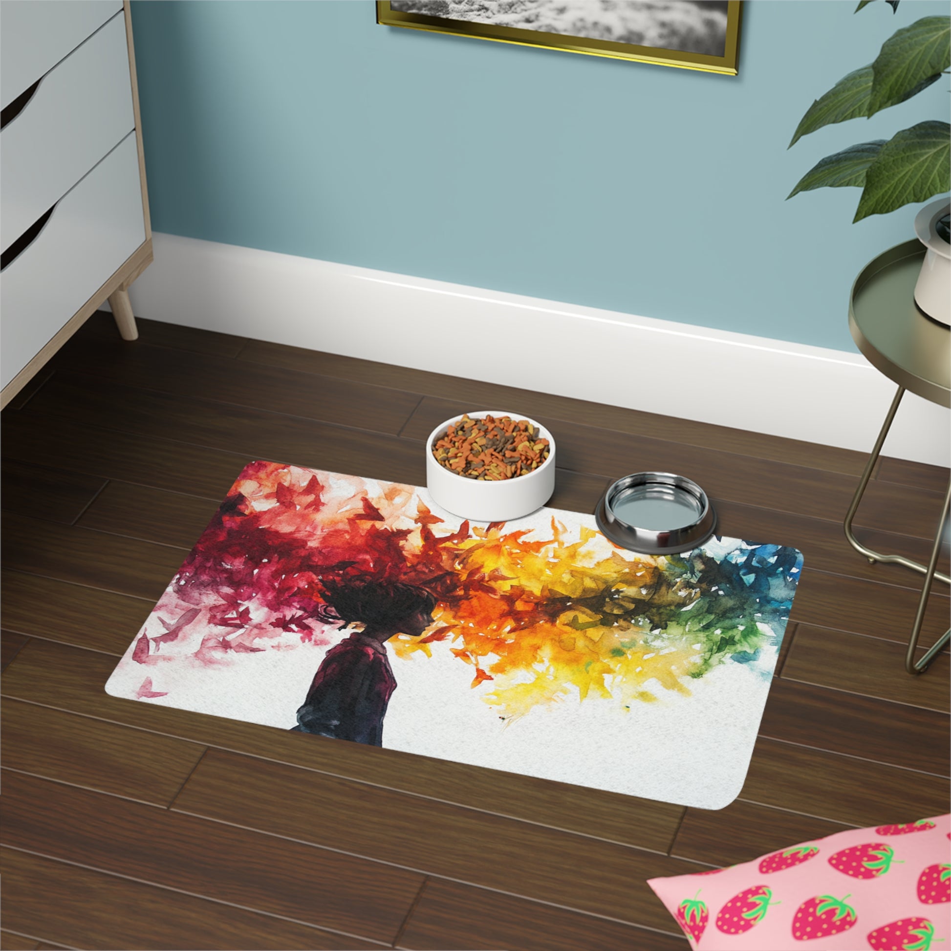 Vibrant Pet Food Mat, Colorful Dog Bowl Mat, Cat Feeding Mat, Non-Slip Pet Mat, Water-Resistant Pet Placemat