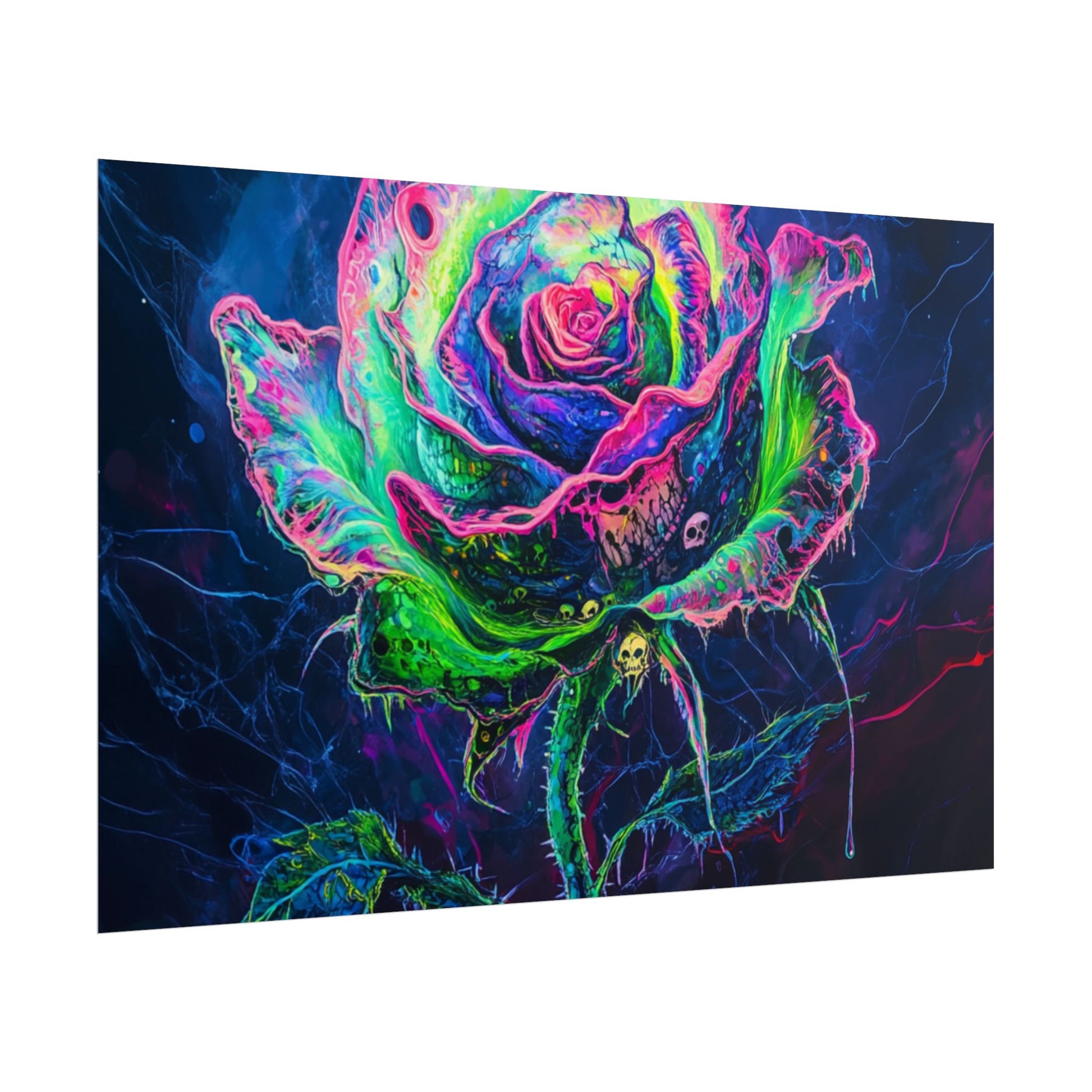 Neon Rose Wall Art | Psychedelic Floral Print, Colorful Posters, Home Decor, Gift for Art Lovers, Unique Wall Decoration