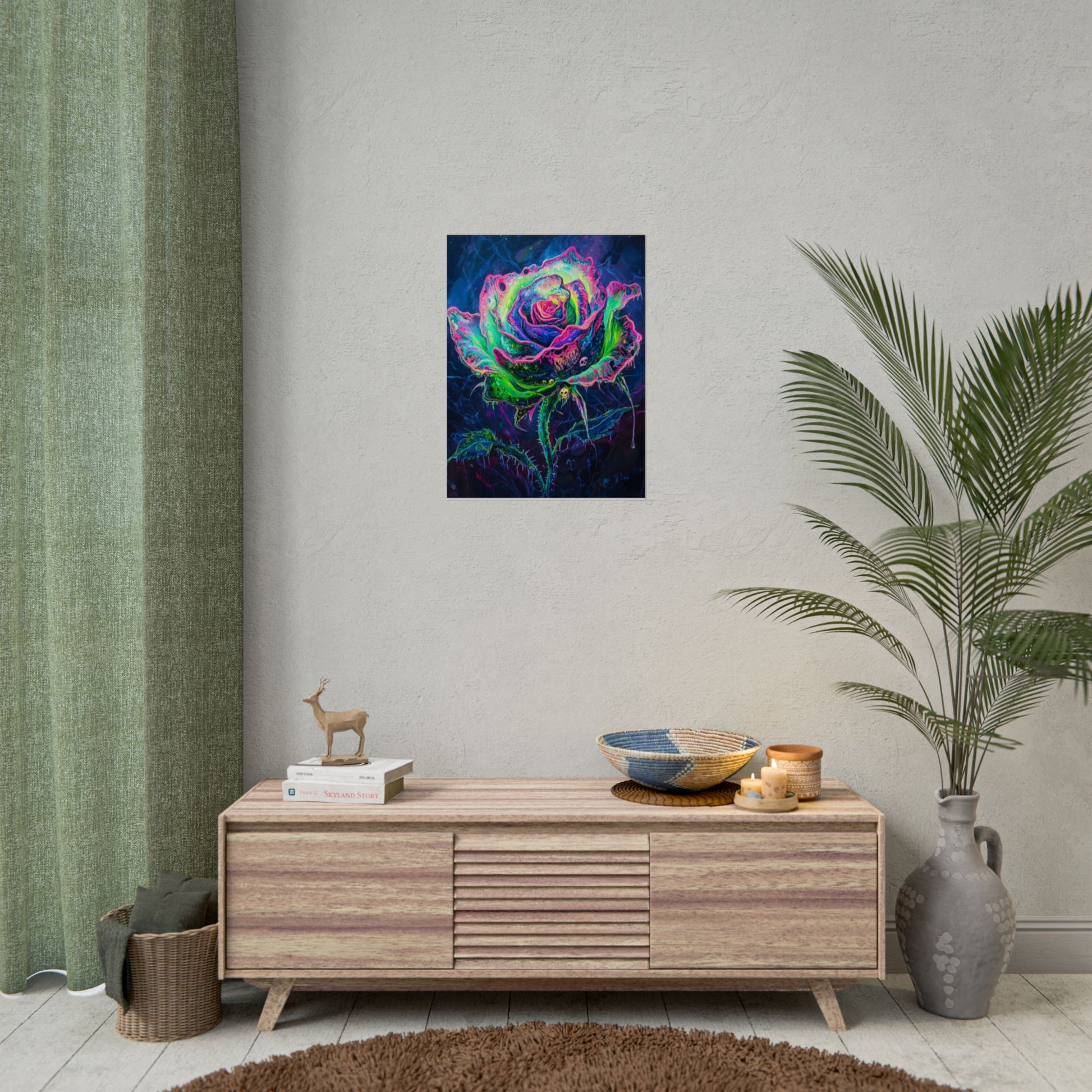 Neon Rose Wall Art | Psychedelic Floral Print, Colorful Posters, Home Decor, Gift for Art Lovers, Unique Wall Decoration