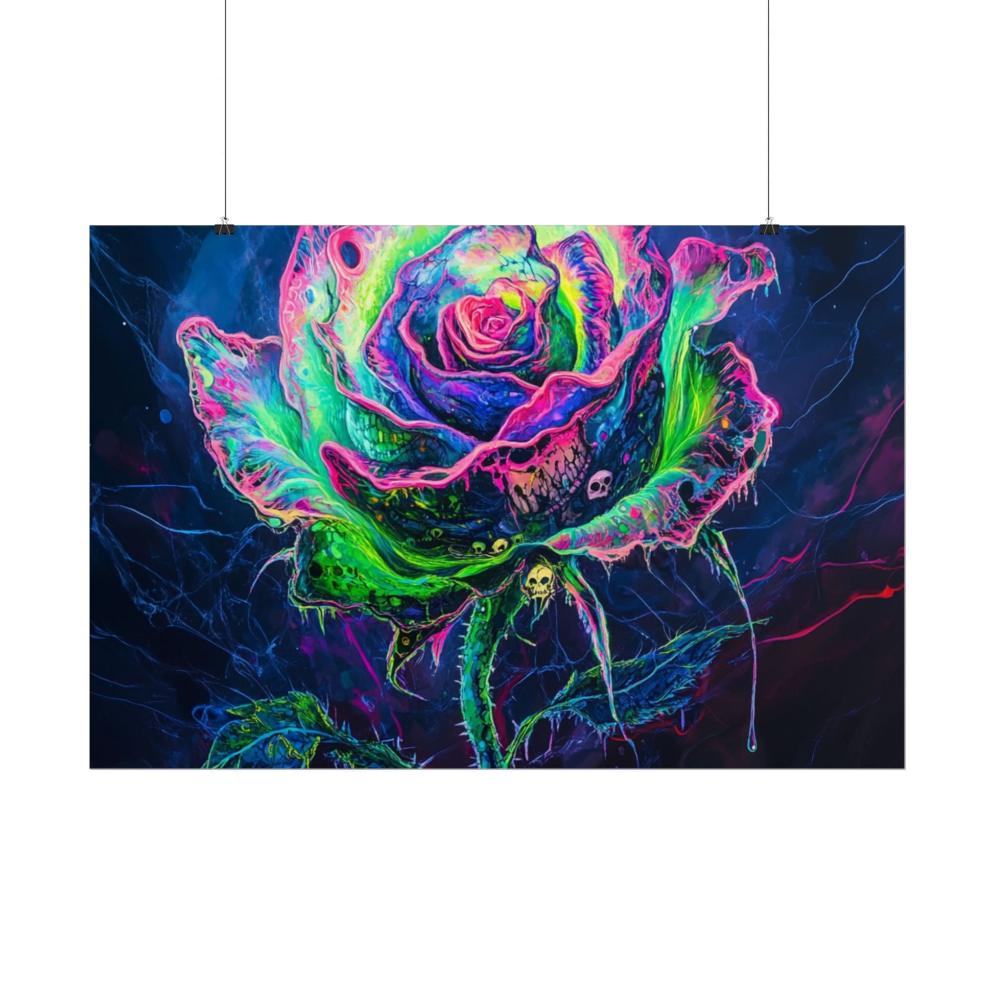 Neon Rose Wall Art | Psychedelic Floral Print, Colorful Posters, Home Decor, Gift for Art Lovers, Unique Wall Decoration