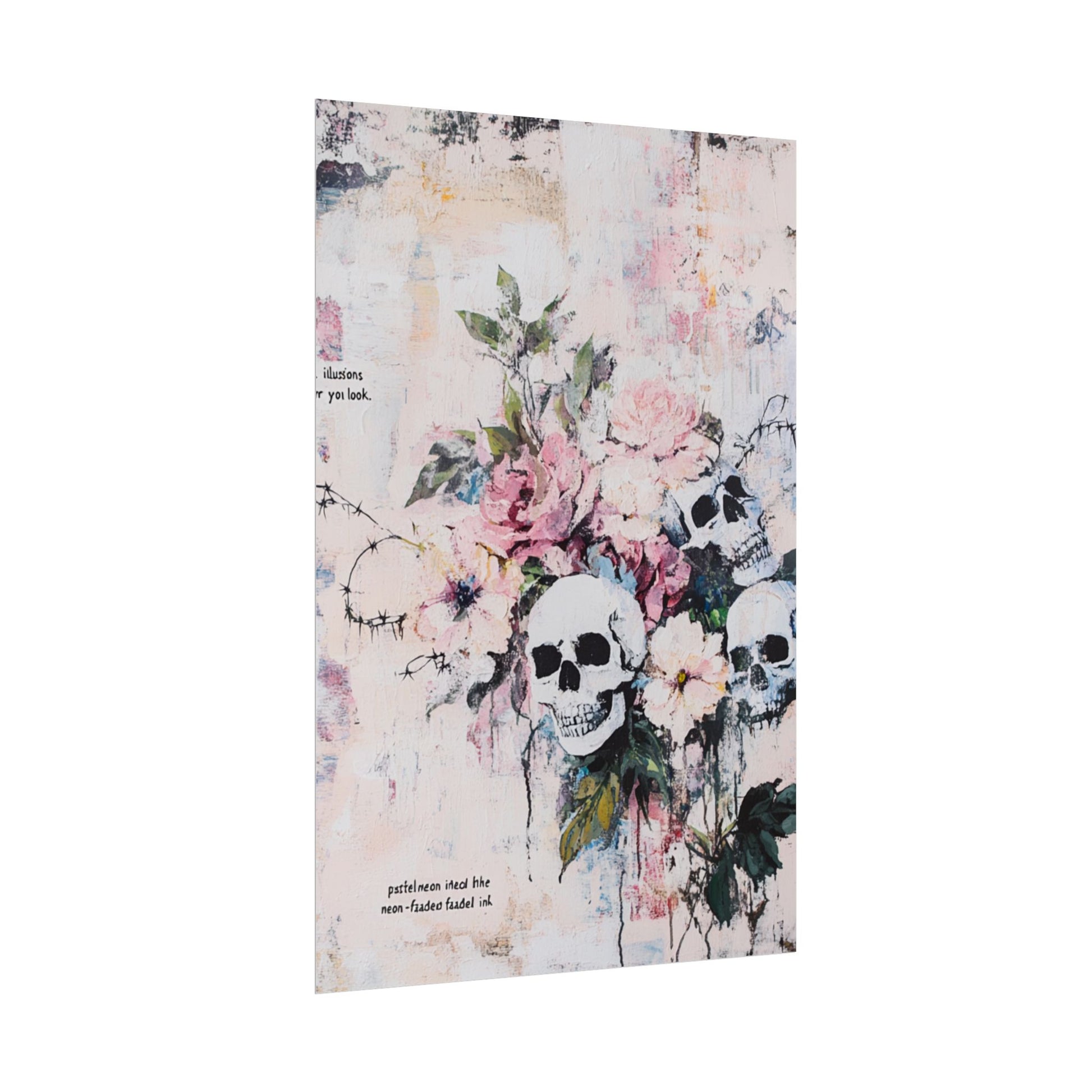 Floral Skull Art Poster, Vintage Wall Decor, Gothic Home Aesthetic, Unique Artwork, Boho Room Styling, Gift for Art Lovers