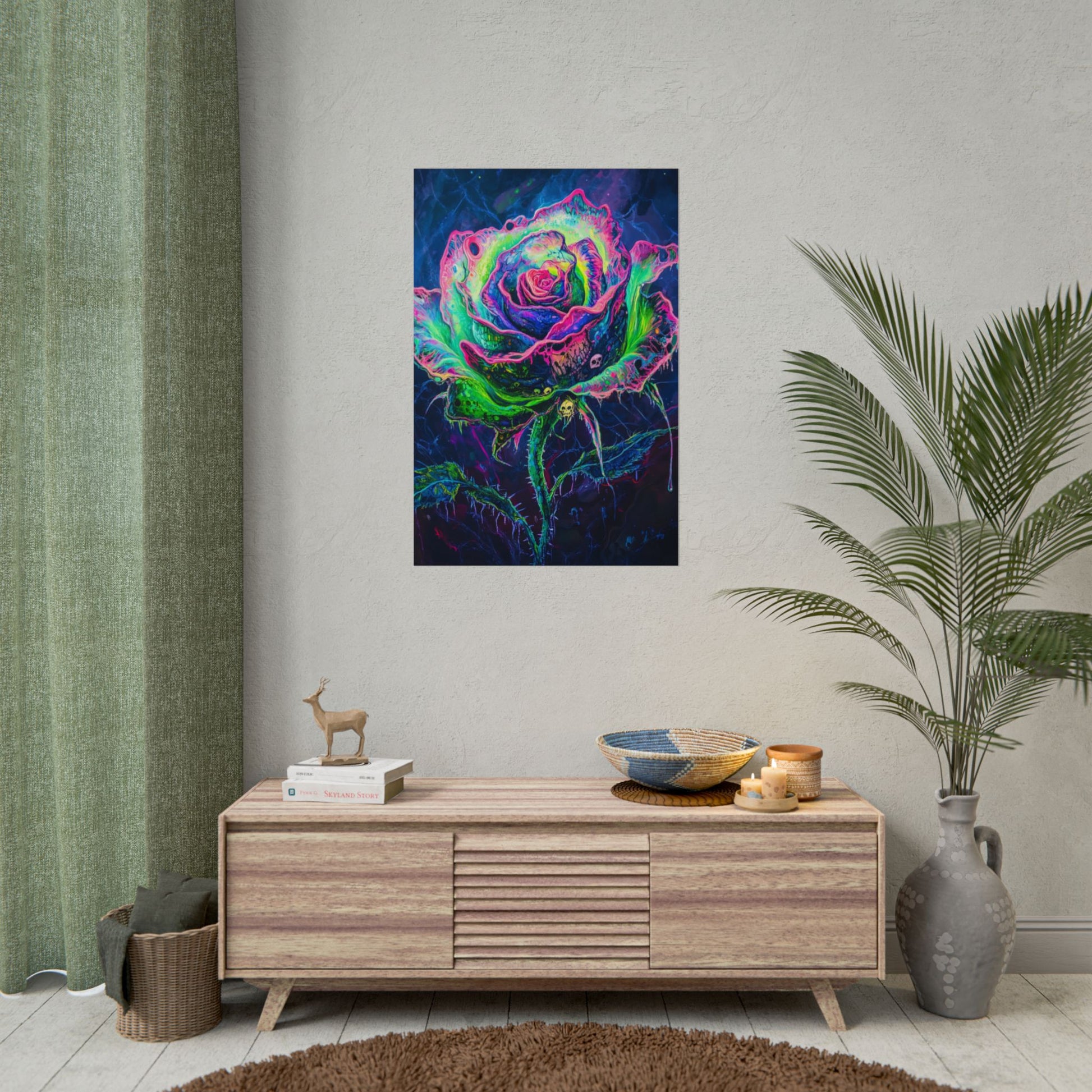 Neon Rose Wall Art | Psychedelic Floral Print, Colorful Posters, Home Decor, Gift for Art Lovers, Unique Wall Decoration