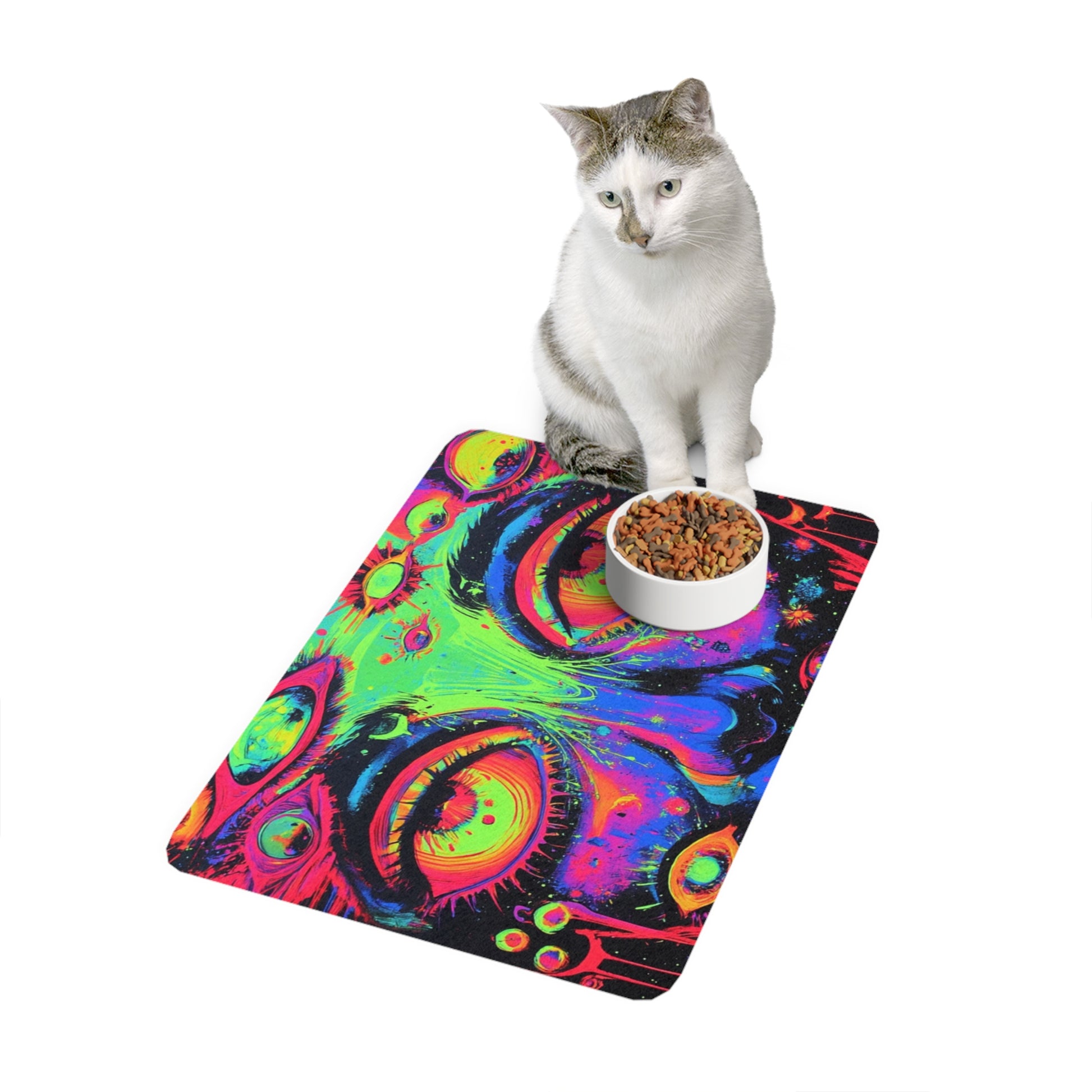 Vibrant Pet Food Mat, Colorful Cat Dog Feeding Mat, Unique Pet Decor, Stylish Animal Dining, Gift for Pet Lovers
